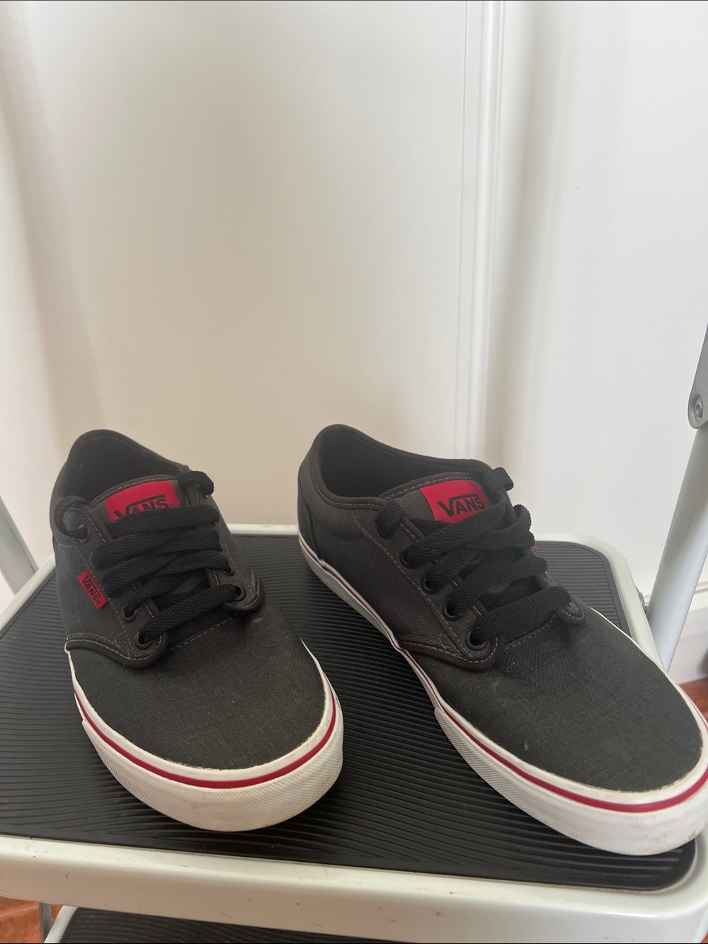 Vans Grey Canvas Sneakers with Red Logo Accents